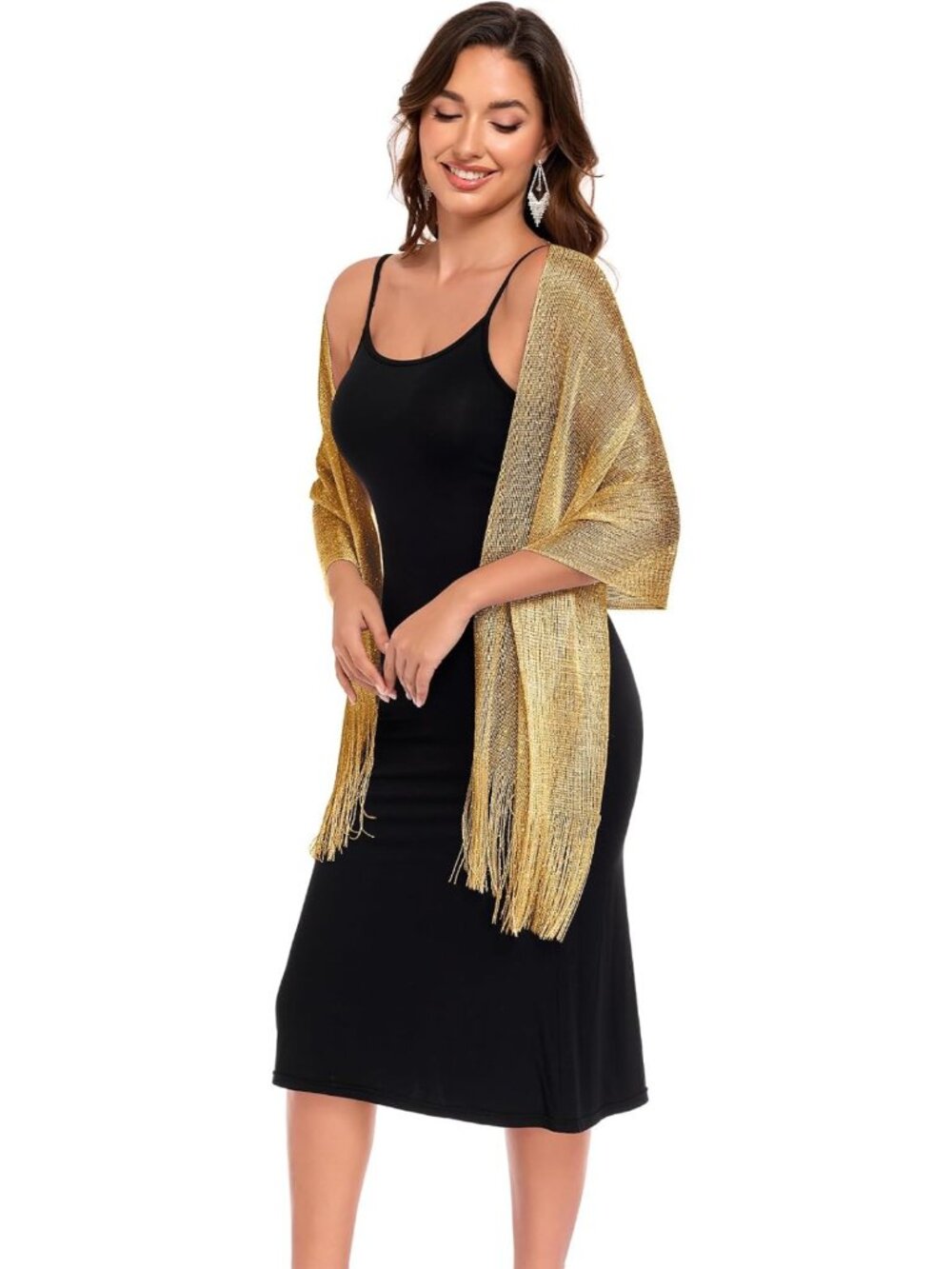 Sparkly Metallic Evening Shawl Wrap for Dresses - Women's Elegant Accessory - Picture 2 of 6